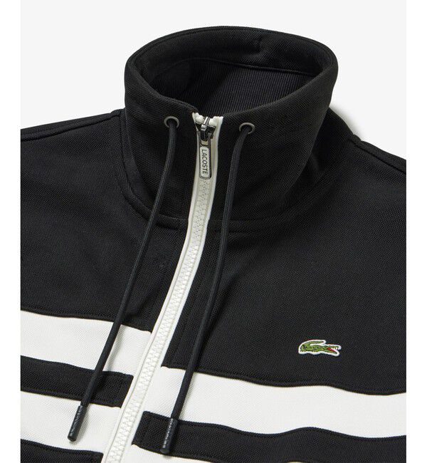 LACOSTE「アシンメトリーボーダーハイネック ドローストリング 鹿の子地 トラックジャケット」|スウェット・ジャージ|