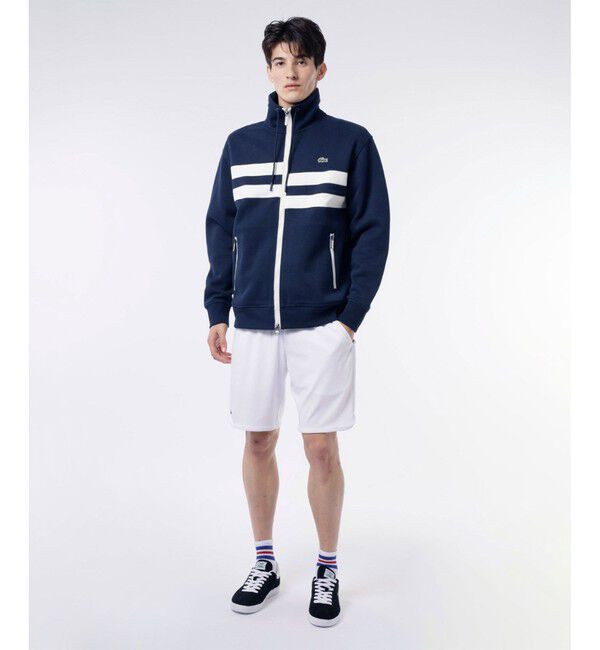 LACOSTE「アシンメトリーボーダーハイネック ドローストリング 鹿の子地 トラックジャケット」|スウェット・ジャージ|