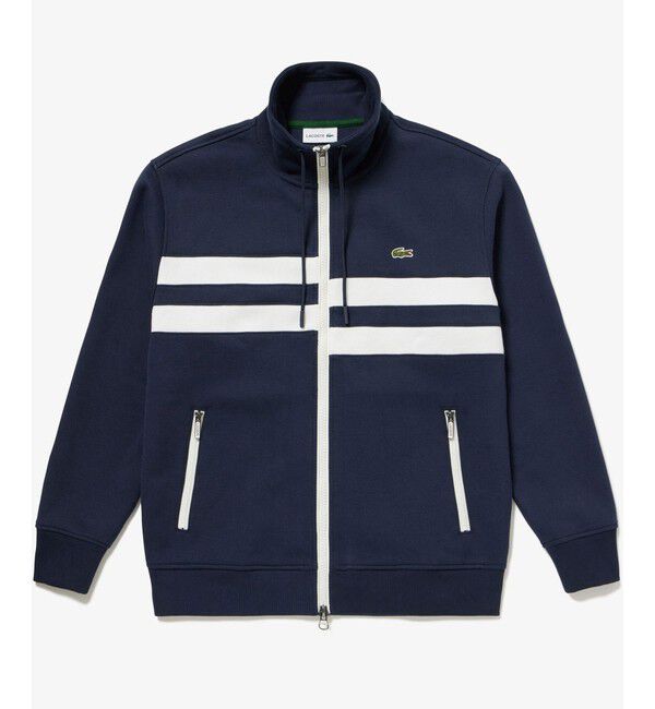 LACOSTE「アシンメトリーボーダーハイネック ドローストリング 鹿の子地 トラックジャケット」|スウェット・ジャージ|