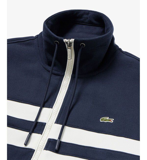 LACOSTE「アシンメトリーボーダーハイネック ドローストリング 鹿の子地 トラックジャケット」|スウェット・ジャージ|