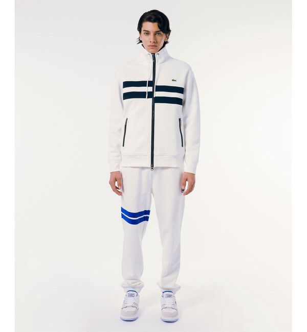 LACOSTE「アシンメトリーボーダーハイネック ドローストリング 鹿の子地 トラックジャケット」|スウェット・ジャージ|