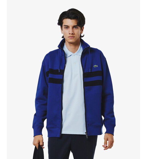LACOSTE「アシンメトリーボーダーハイネック ドローストリング 鹿の子地 トラックジャケット」|スウェット・ジャージ|