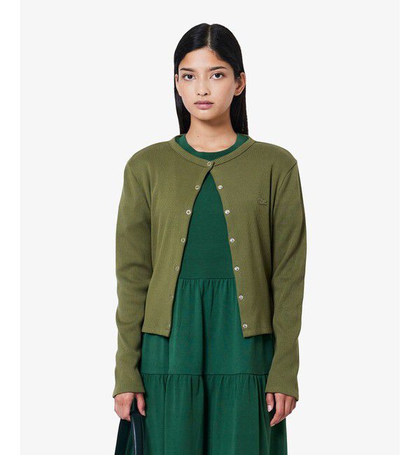 LACOSTE「リブジャージカーディガン」|カーディガン|オリーブ