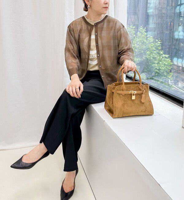 Rie Miller「《手洗い可能》シアーブロックチェック2WAYクルーネックカーディガン」|カーディガン|