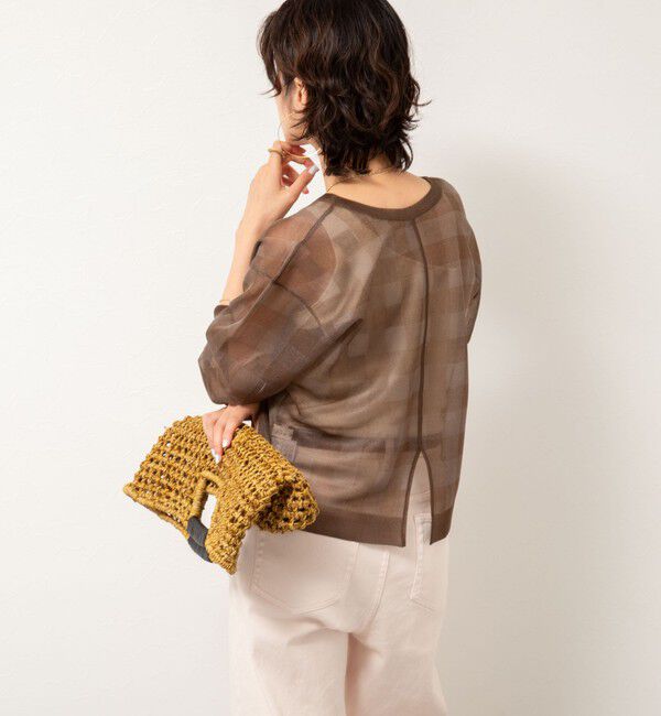 Rie Miller「《手洗い可能》シアーブロックチェック2WAYクルーネックカーディガン」|カーディガン|