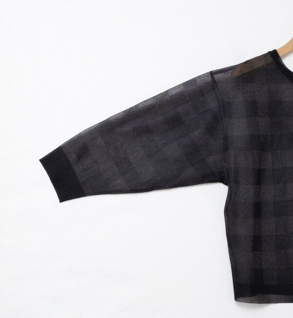 Rie Miller「《手洗い可能》シアーブロックチェック2WAYクルーネックカーディガン」|カーディガン|