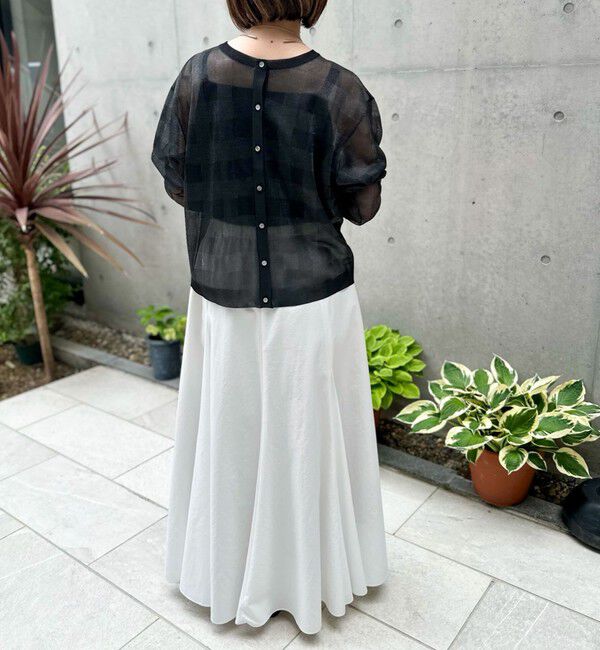 Rie Miller「《手洗い可能》シアーブロックチェック2WAYクルーネックカーディガン」|カーディガン|