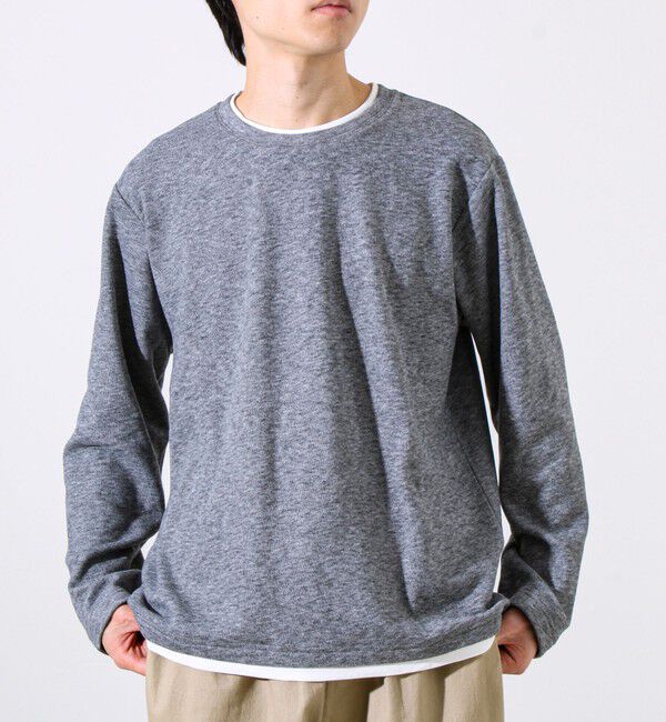 GLOSTER「【もちもち素材】ストレッチサカリバ起毛フェイクレイヤードプルオーバー」|Tシャツ・カットソー|ライトグレー