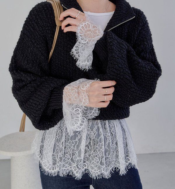  「【トレンド感あるレイヤードスタイルに！】レースロンT」|シャツ・ブラウス|