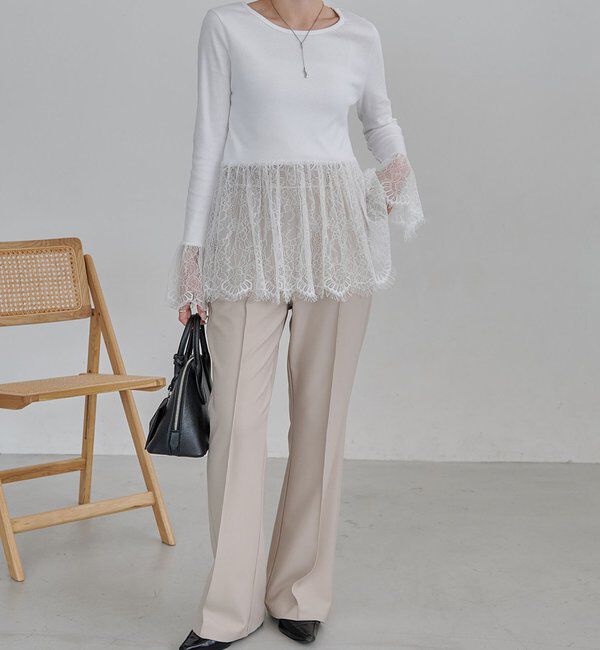  「【トレンド感あるレイヤードスタイルに！】レースロンT」|シャツ・ブラウス|