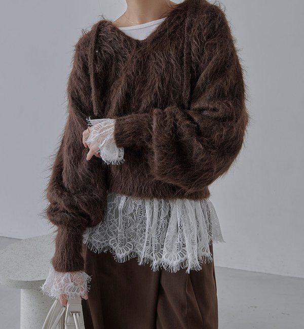  「【トレンド感あるレイヤードスタイルに！】レースロンT」|シャツ・ブラウス|