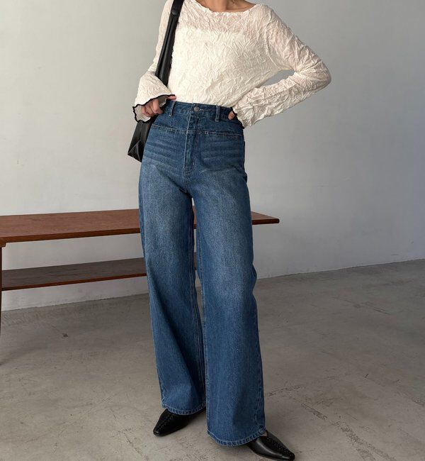  「【低身長サイズあり/セットアップ対応】スリットポケットストレートデニム」|デニム|