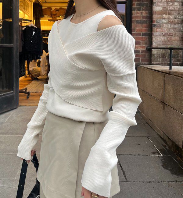  「オフショルクロスレイヤードニット」|ニット・セーター|