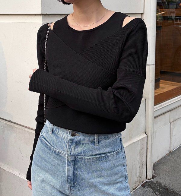  「オフショルクロスレイヤードニット」|ニット・セーター|