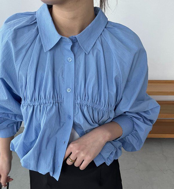  「バルーンクロップシャツ」|シャツ・ブラウス|ブルー