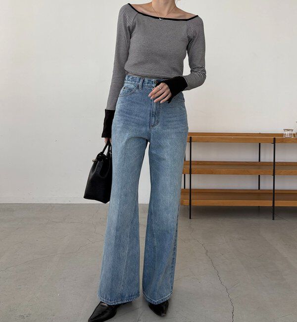  「ボーダー袖ボタンロンT」|Tシャツ・カットソー|