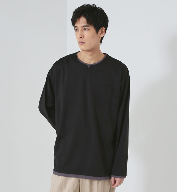 ABAHOUSE「【レイヤード】キーネック ロングスリーブ Tシャツ」|Tシャツ・カットソー|ブラック