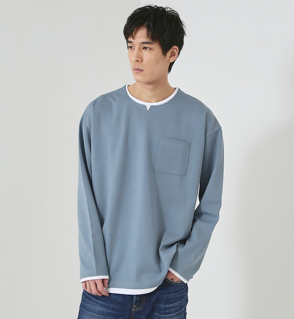 ABAHOUSE「【レイヤード】キーネック ロングスリーブ Tシャツ」|Tシャツ・カットソー|ブルーグレー