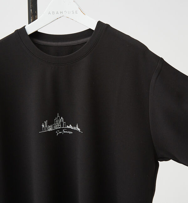 ABAHOUSE「【CITY】刺繍 ポンチ 半袖Tシャツ」|Tシャツ・カットソー|ブラック