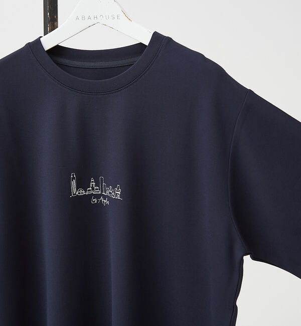 ABAHOUSE「【CITY】刺繍 ポンチ 半袖Tシャツ」|Tシャツ・カットソー|ネイビー