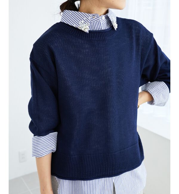  「《手洗い可能》リネンライクニットプルオーバー」|ニット・セーター|