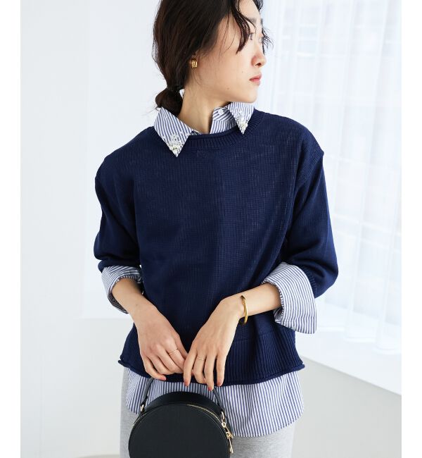  「《手洗い可能》リネンライクニットプルオーバー」|ニット・セーター|