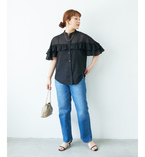  「バンドカラーシアーフリルブラウス」|シャツ・ブラウス|