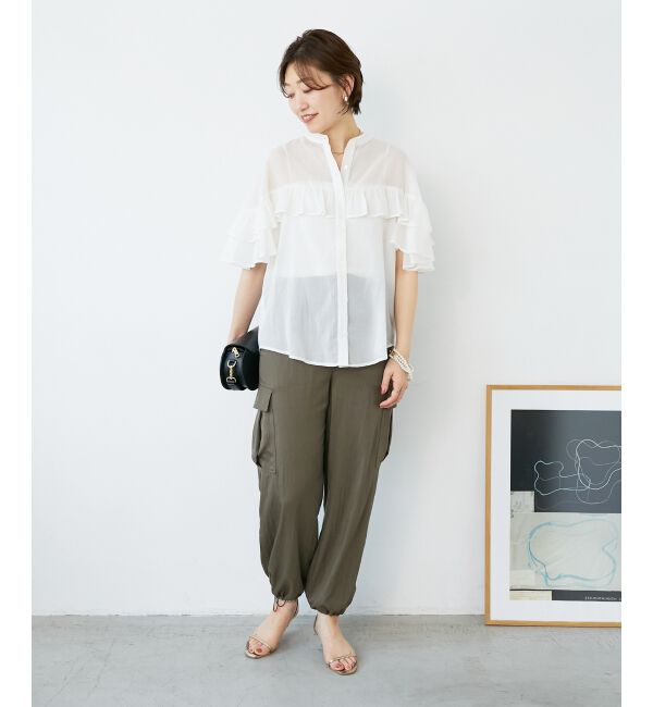  「バンドカラーシアーフリルブラウス」|シャツ・ブラウス|