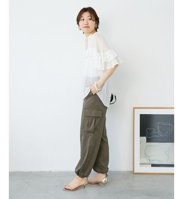  「バンドカラーシアーフリルブラウス」|シャツ・ブラウス|