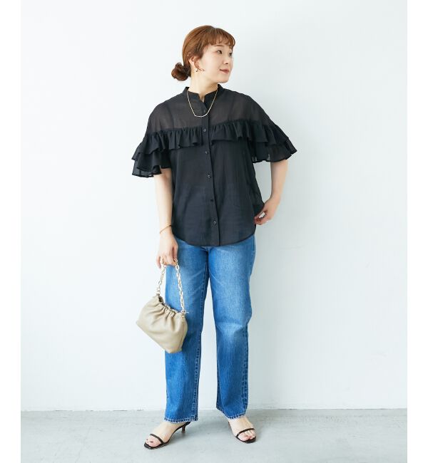  「バンドカラーシアーフリルブラウス」|シャツ・ブラウス|