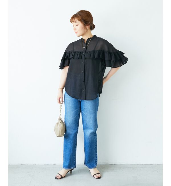  「バンドカラーシアーフリルブラウス」|シャツ・ブラウス|