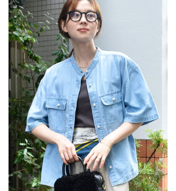  「スタンドネックパールボタンハーフスリーブシャツ」|シャツ・ブラウス|