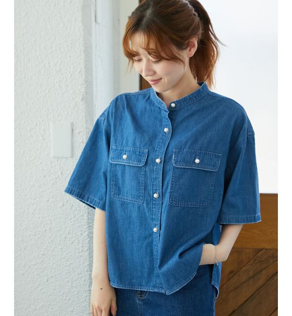  「スタンドネックパールボタンハーフスリーブシャツ」|シャツ・ブラウス|