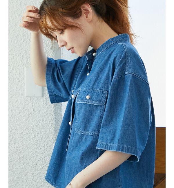  「スタンドネックパールボタンハーフスリーブシャツ」|シャツ・ブラウス|