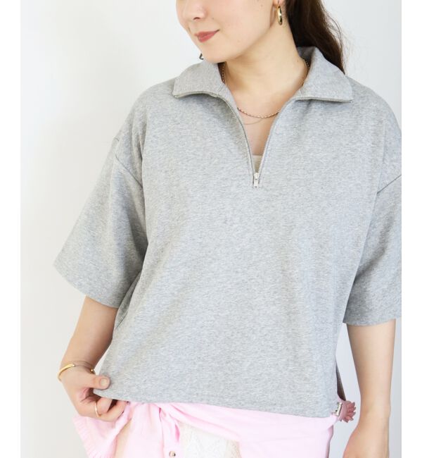  「ジップデザインハーフスリーブスウェット」|スウェット・ジャージ|グレー