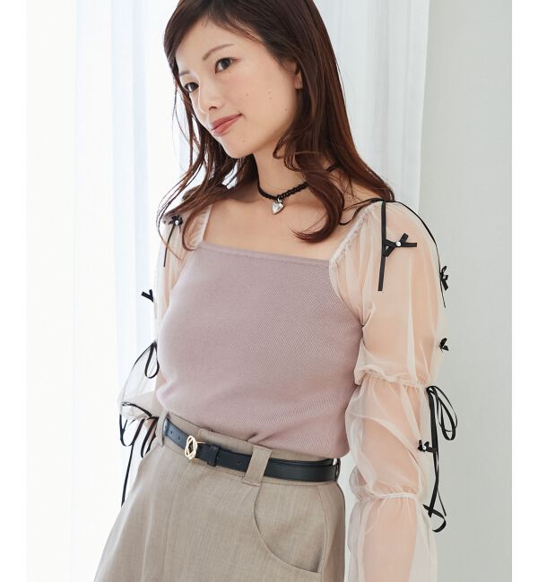 MAJESTICLEGON「チュールリボンスリーブニット」|ニット・セーター|