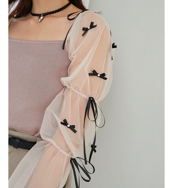 MAJESTICLEGON「チュールリボンスリーブニット」|ニット・セーター|