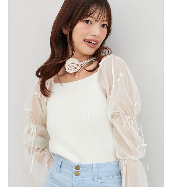 MAJESTICLEGON「チュールリボンスリーブニット」|ニット・セーター|