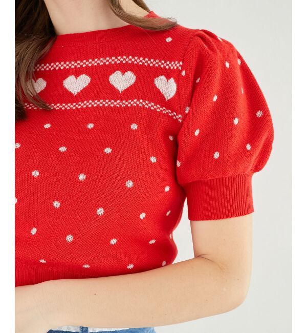  「ハートジャカードパフスリーブニット」|ニット・セーター|
