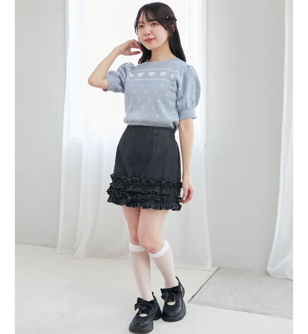  「ハートジャカードパフスリーブニット」|ニット・セーター|