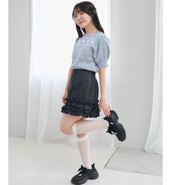  「ハートジャカードパフスリーブニット」|ニット・セーター|