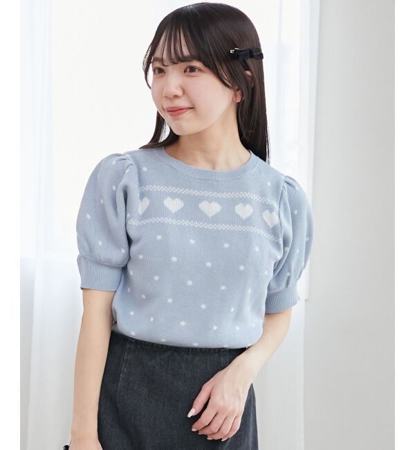  「ハートジャカードパフスリーブニット」|ニット・セーター|