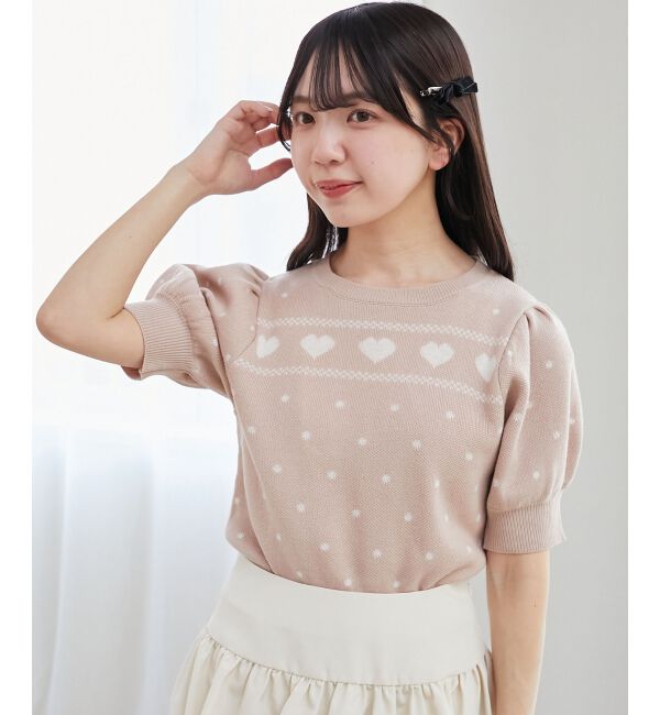  「ハートジャカードパフスリーブニット」|ニット・セーター|