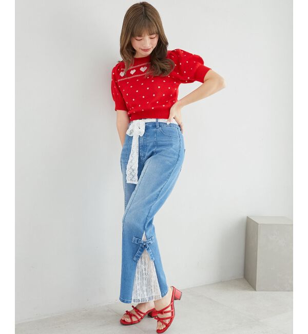  「ハートジャカードパフスリーブニット」|ニット・セーター|