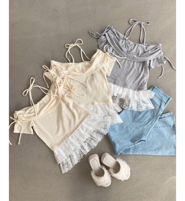  「裾レースオフショルトップス」|Tシャツ・カットソー|