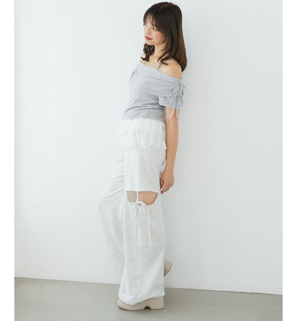  「裾レースオフショルトップス」|Tシャツ・カットソー|