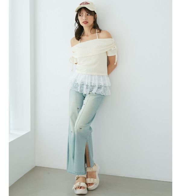  「裾レースオフショルトップス」|Tシャツ・カットソー|