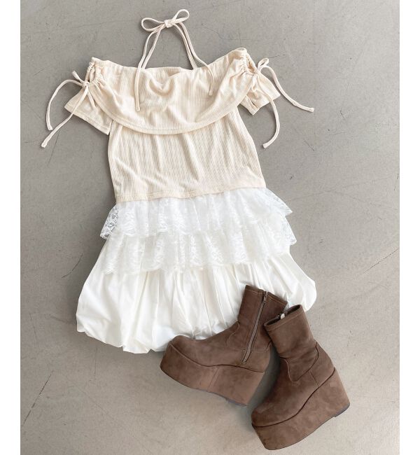  「裾レースオフショルトップス」|Tシャツ・カットソー|