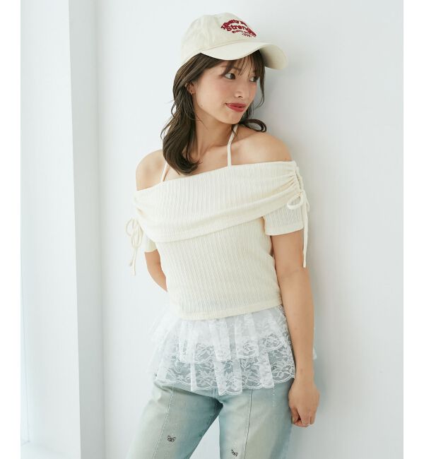  「裾レースオフショルトップス」|Tシャツ・カットソー|