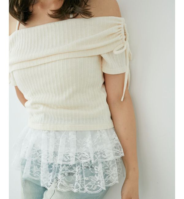  「裾レースオフショルトップス」|Tシャツ・カットソー|